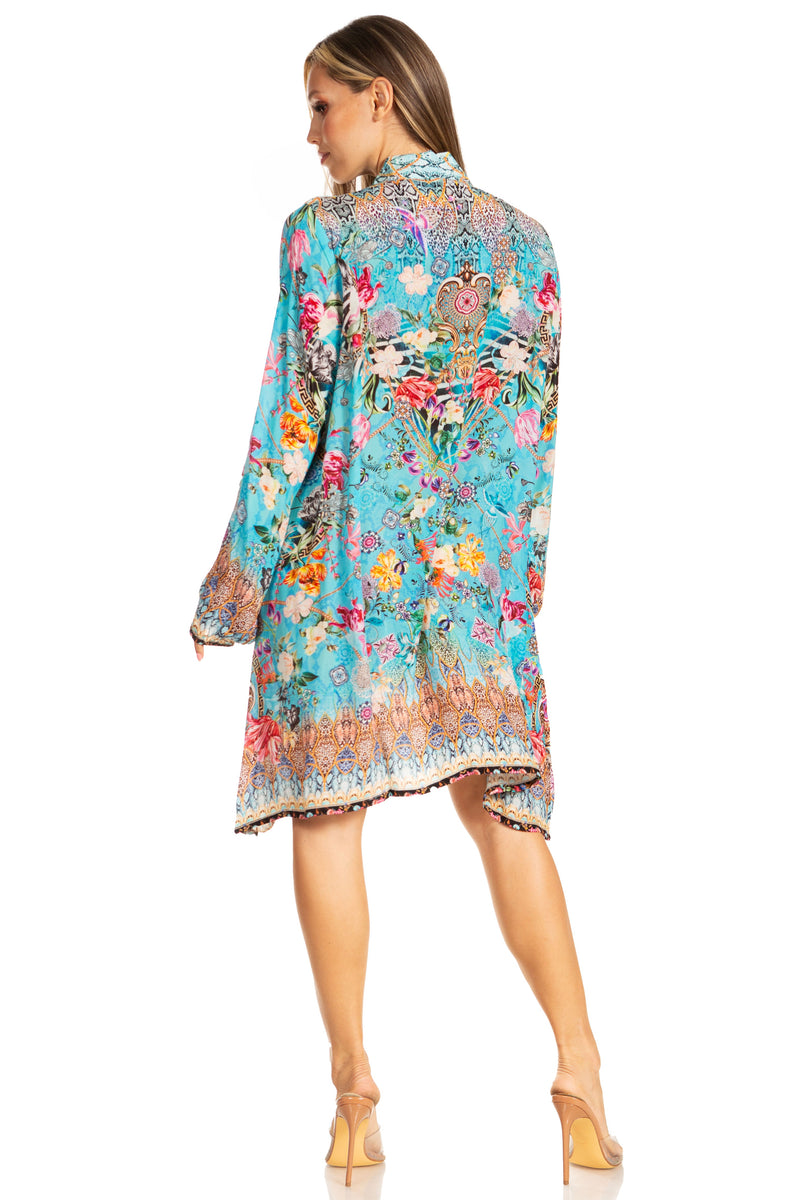 Sakkas Womens Long Sleeves Collared Neck Spring/Summer Short Shirt Dress/Cover-up S/M / D-381-C Sakkas Womens Long Sleeves Collared Neck Spring/Summer Short Shirt Dress/Cover-up S/M / D-381-C