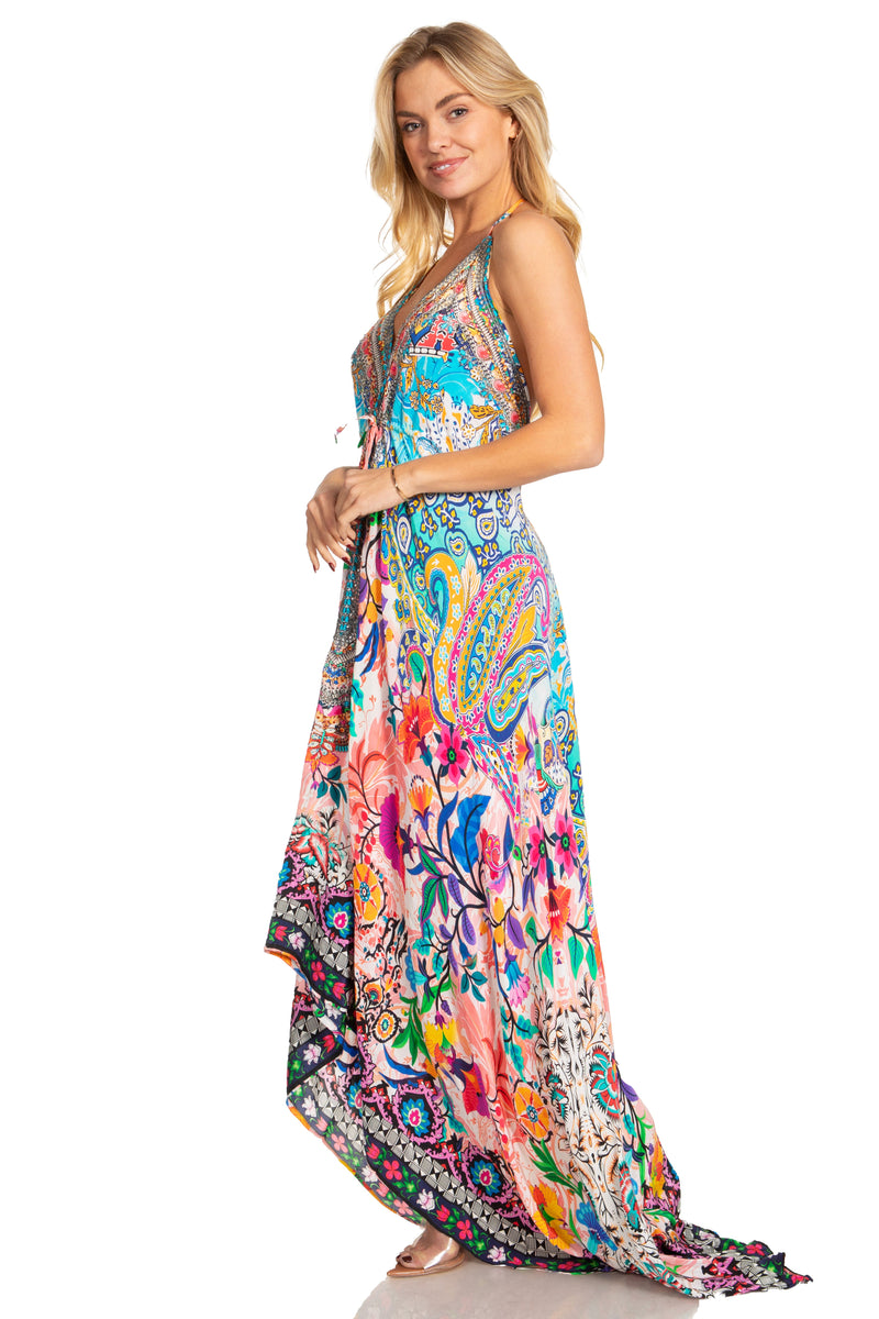 Sakkas Lizi 2025 Womens Maxi High-low Halter Handkerchief Long Dress Beach Party One Size / 625 Sakkas Lizi 2025 Womens Maxi High-low Halter Handkerchief Long Dress Beach Party One Size / 625