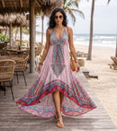 Sakkas Lizi Womens Maxi High-low Halter Handkerchief Long Dress Beach Party