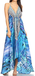 Sakkas Lizi Womens Maxi High-low Halter Handkerchief Long Dress Beach Party#color_LVB235-Blue