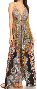 Sakkas Lizi Womens Maxi High-low Halter Handkerchief Long Dress Beach Party#color_ORBK233-Black