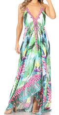Sakkas Lizi Womens Maxi High-low Halter Handkerchief Long Dress Beach Party#color_TLG228-Green