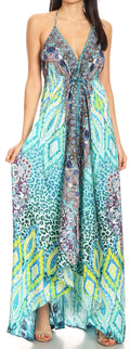 Sakkas Lizi Womens Maxi High-low Halter Handkerchief Long Dress Beach Party#color_TRG225-Green
