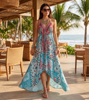 Sakkas Lizi Womens Maxi High-low Halter Handkerchief Long Dress Beach Party