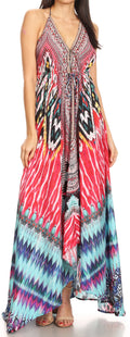 Sakkas Lizi Womens Maxi High-low Halter Handkerchief Long Dress Beach Party#color_UM232-Multi