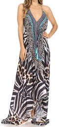 Sakkas Lizi Womens Maxi High-low Halter Handkerchief Long Dress Beach Party#color_ZBK229-Black