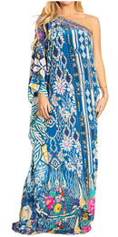 Sakkas Dora Women's One Shoulder Short Sleeve Casual Elegant Maxi Dress with Print