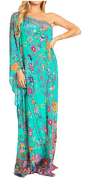 Sakkas Dora Women's One Shoulder Short Sleeve Casual Elegant Maxi Dress with Print