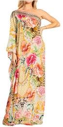 Sakkas Dora Women's One Shoulder Short Sleeve Casual Elegant Maxi Dress with Print