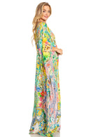 Sakkas Dora Women's One Shoulder Short Sleeve Casual Elegant Maxi Dress with Print