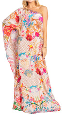 Sakkas Dora Women's One Shoulder Short Sleeve Casual Elegant Maxi Dress with Print