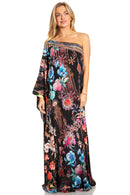 Sakkas Dora Women's One Shoulder Short Sleeve Casual Elegant Maxi Dress with Print