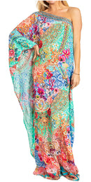 Sakkas Dora Women's One Shoulder Short Sleeve Casual Elegant Maxi Dress with Print