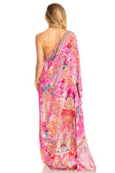 Sakkas Dora Women's One Shoulder Short Sleeve Casual Elegant Maxi Dress with Print