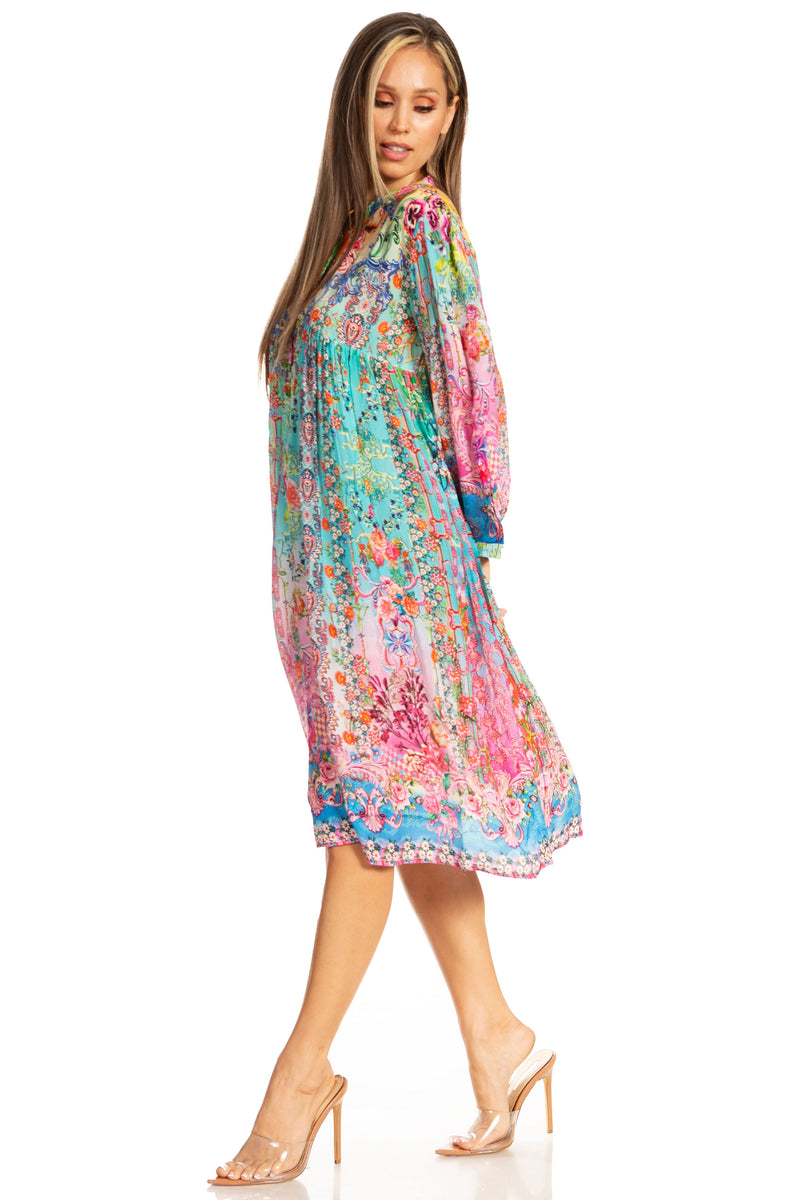 flowy swing dress 3D Rosette Halter Flowy Swing Dress - Baltic Sea