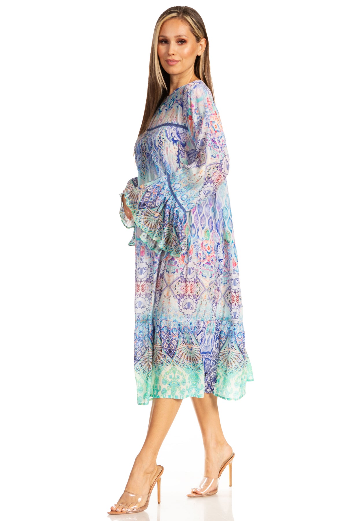 Sakkas Womens Ruffled Sleeves Scoop Neck Summer Short Tiered