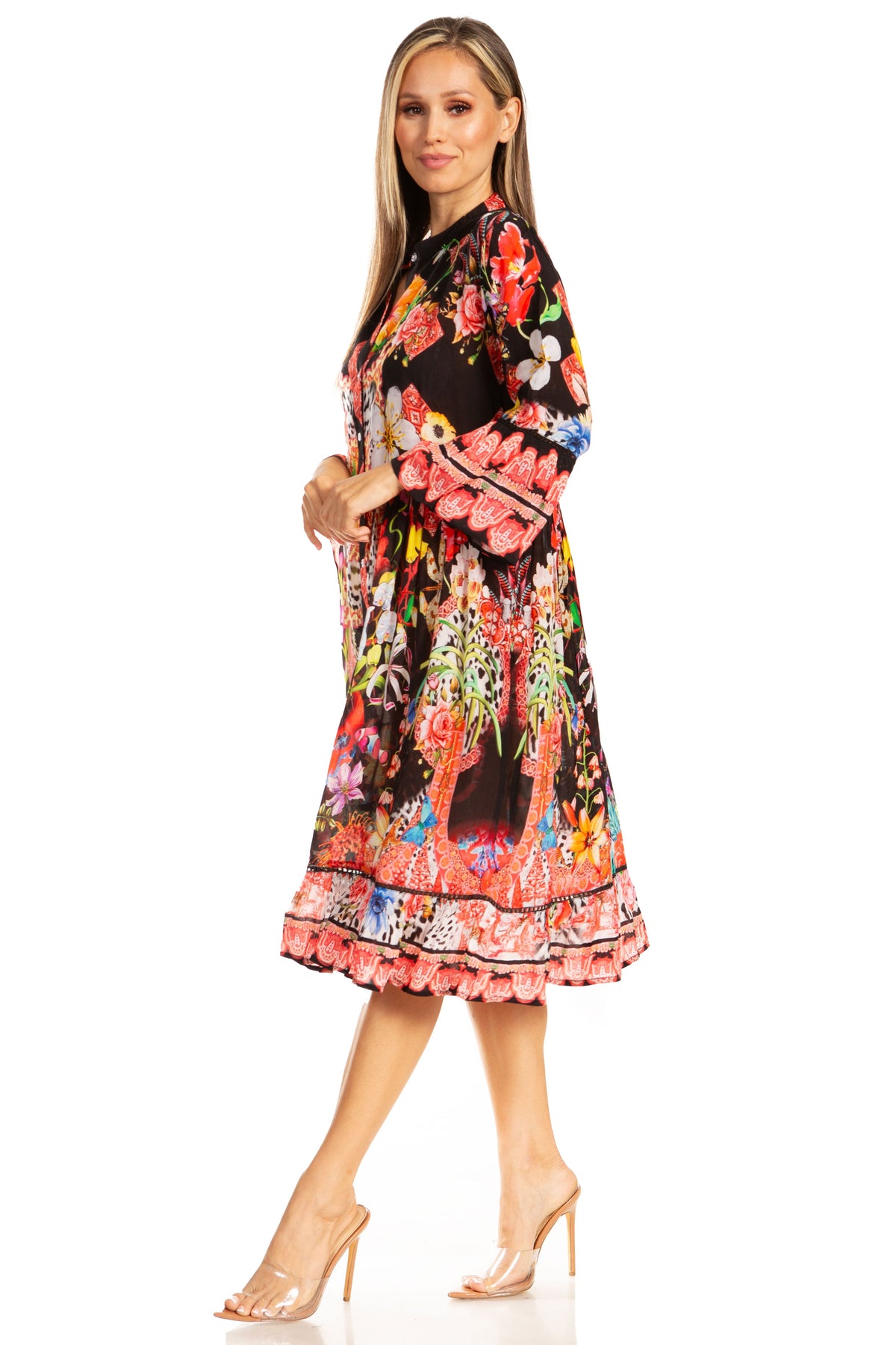 Circurar sleeve flower dress ブラウン Circurar sleeve flower dress（ドレス）｜LE'RURE（リルアー
