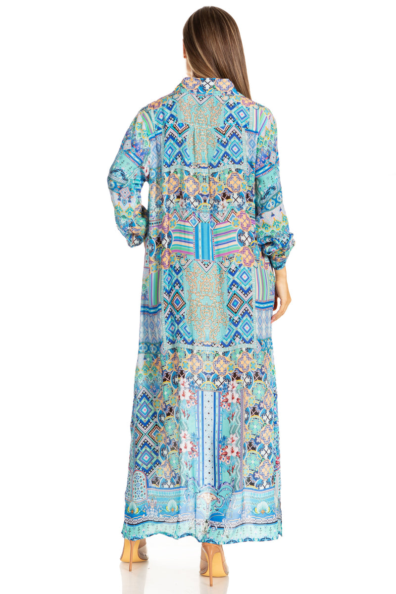 Sakkas Womens Long Sleeves Button Down Spring/Summer Maxi Shirt dress/Beachwear S/M / SM-539-A Sakkas Womens Long Sleeves Button Down Spring/Summer Maxi Shirt dress/Beachwear S/M / SM-539-A