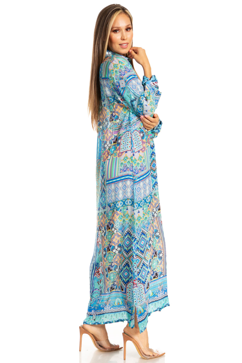 Sakkas Womens Long Sleeves Button Down Spring/Summer Maxi Shirt dress/Beachwear S/M / SM-539-A Sakkas Womens Long Sleeves Button Down Spring/Summer Maxi Shirt dress/Beachwear S/M / SM-539-A