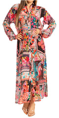 Sakkas Womens Long Sleeves Button Down Spring/Summer Maxi Shirt dress/Beachwear#color_SM-539-A