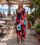 Sakkas  Georgettina Flowy  Rhinestone V Neck Long Caftan Dress / Cover Up