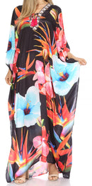 Sakkas  Georgettina Flowy  Rhinestone V Neck Long Caftan Dress / Cover Up