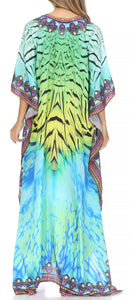 Sakkas  Georgettina Flowy  Rhinestone V Neck Long Caftan Dress / Cover Up