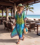 Sakkas  Georgettina Flowy  Rhinestone V Neck Long Caftan Dress / Cover Up