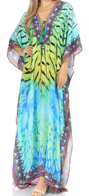 Sakkas  Georgettina Flowy  Rhinestone V Neck Long Caftan Dress / Cover Up