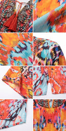 Sakkas  Georgettina Flowy  Rhinestone V Neck Long Caftan Dress / Cover Up