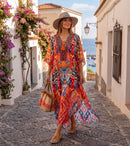 Sakkas  Georgettina Flowy  Rhinestone V Neck Long Caftan Dress / Cover Up