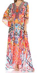 Sakkas  Georgettina Flowy  Rhinestone V Neck Long Caftan Dress / Cover Up