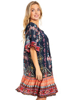 Sakkas Eliza Women's Cocktail Short Sleeve Floral Print Boho Dress Summer Casual