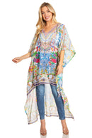 Sakkas Zeke Hi Low V-Neck Caftan Dress Printed Top Cover / Up