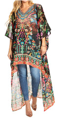Sakkas Zeke Hi Low V-Neck Caftan Dress Printed Top Cover / Up#color_606