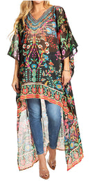 Sakkas Zeke Hi Low V-Neck Caftan Dress Printed Top Cover / Up
