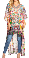 Sakkas Zeke Hi Low V-Neck Caftan Dress Printed Top Cover / Up#color_608