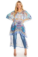 Sakkas Zeke Hi Low V-Neck Caftan Dress Printed Top Cover / Up