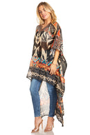 Sakkas Zeke Hi Low V-Neck Caftan Dress Printed Top Cover / Up