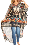 Sakkas Zeke Hi Low V-Neck Caftan Dress Printed Top Cover / Up#color_624