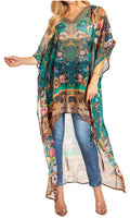 Sakkas Zeke Hi Low V-Neck Caftan Dress Printed Top Cover / Up#color_627
