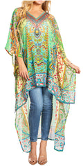 Sakkas Zeke Hi Low V-Neck Caftan Dress Printed Top Cover / Up#color_649