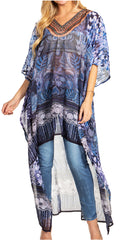 Sakkas Zeke Hi Low V-Neck Caftan Dress Printed Top Cover / Up#color_650