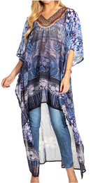 Sakkas Zeke Hi Low V-Neck Caftan Dress Printed Top Cover / Up