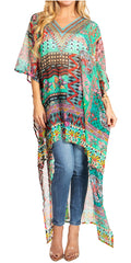 Sakkas Zeke Hi Low V-Neck Caftan Dress Printed Top Cover / Up#color_651
