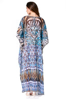Sakkas Wilder  Printed Design Long Sheer Rhinestone Caftan Dress / Cover Up