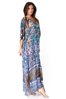 Sakkas Wilder  Printed Design Long Sheer Rhinestone Caftan Dress / Cover Up