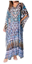 Sakkas Wilder  Printed Design Long Sheer Rhinestone Caftan Dress / Cover Up