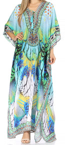 Sakkas  Georgettina Flowy  Rhinestone V Neck Long Caftan Dress / Cover Up