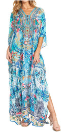 Sakkas Georgettina 2025 Flowy Rhinestone V Neck Long Caftan Dress / Cover Up